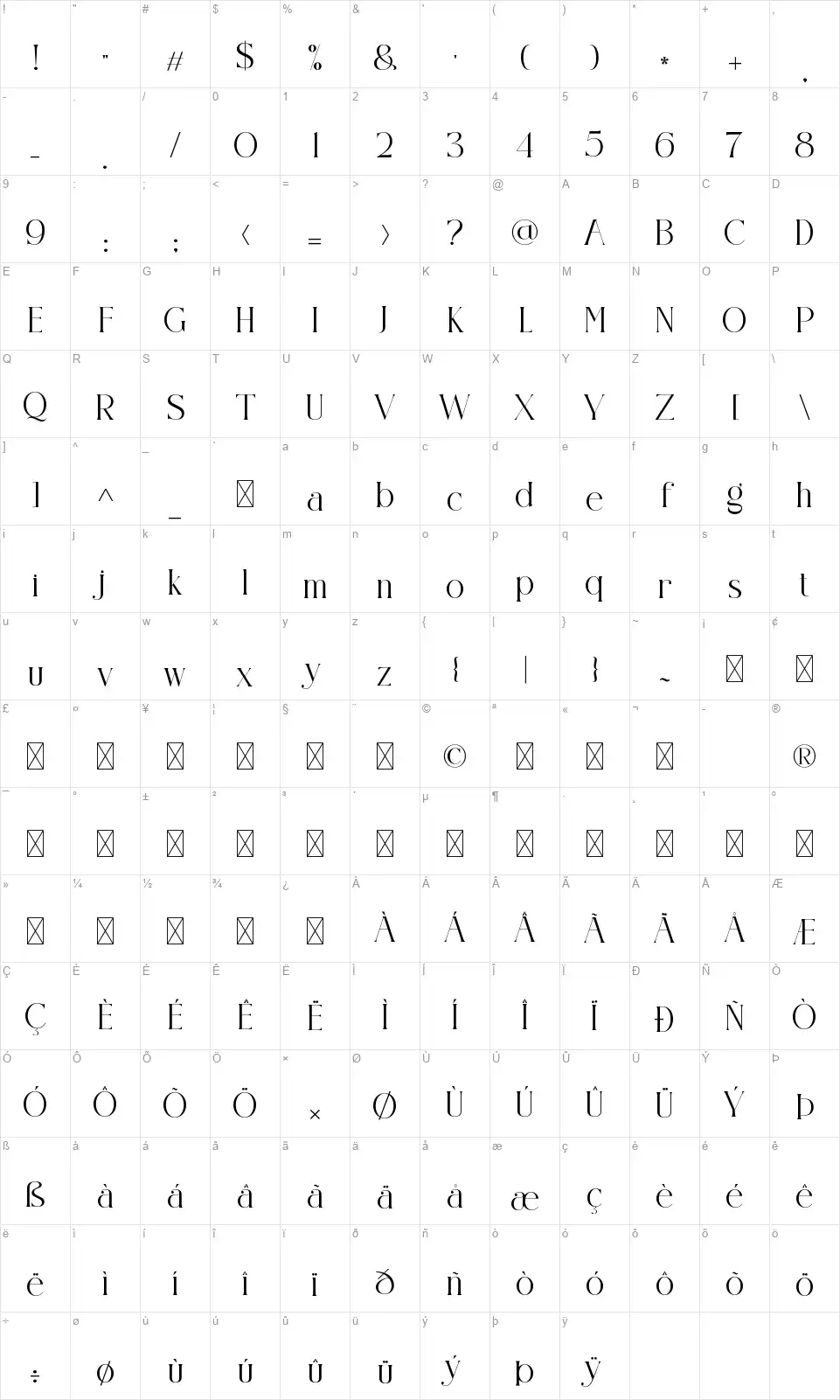 Claster Oleanderfont character map