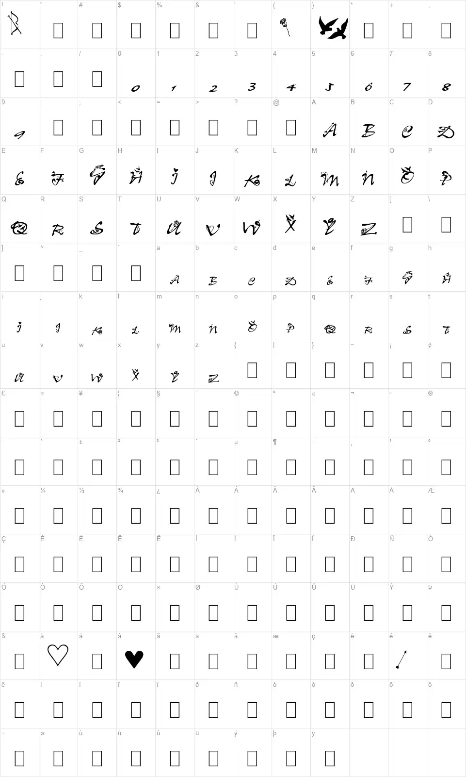 CLB Valentinefont character map