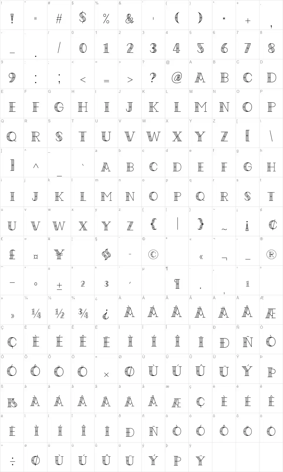Codian October Ninefont character map