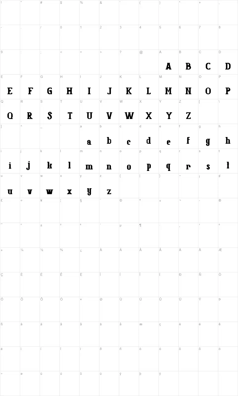 Colbadfont character map