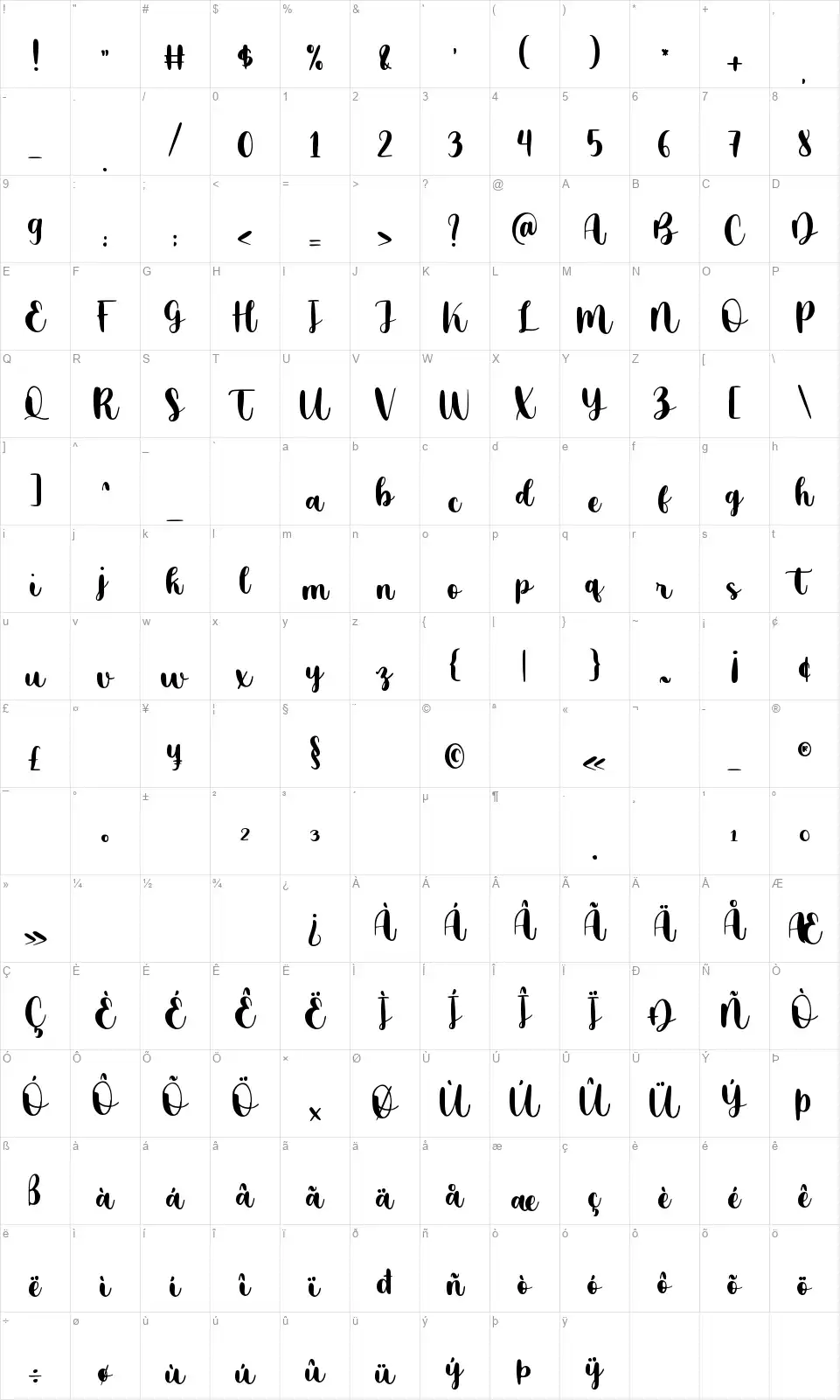 Cold Outsidefont character map