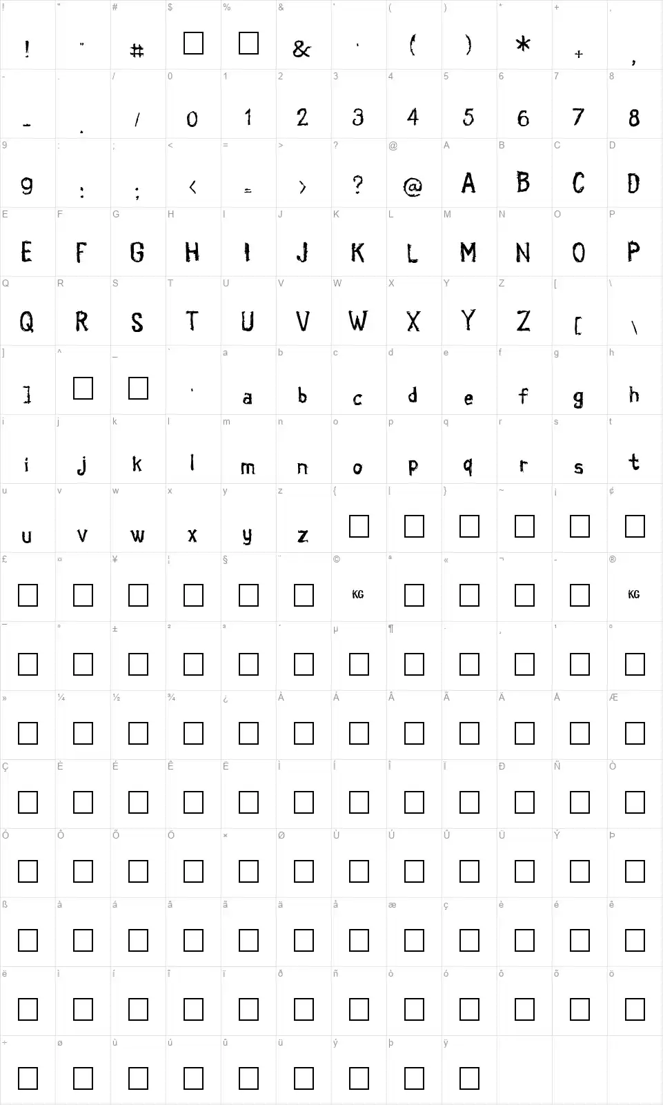 Coldbringer KGfont character map