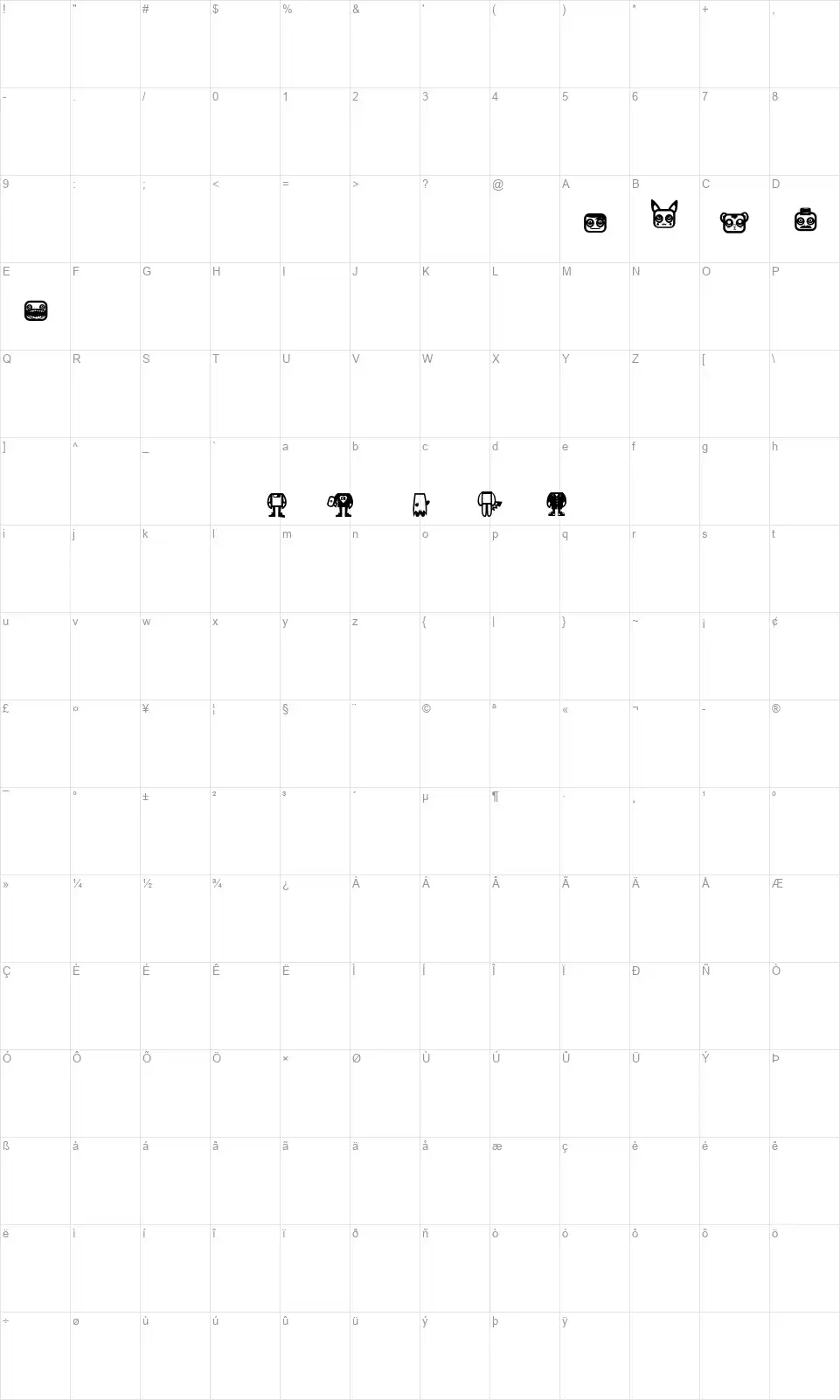 Comando Xfont character map
