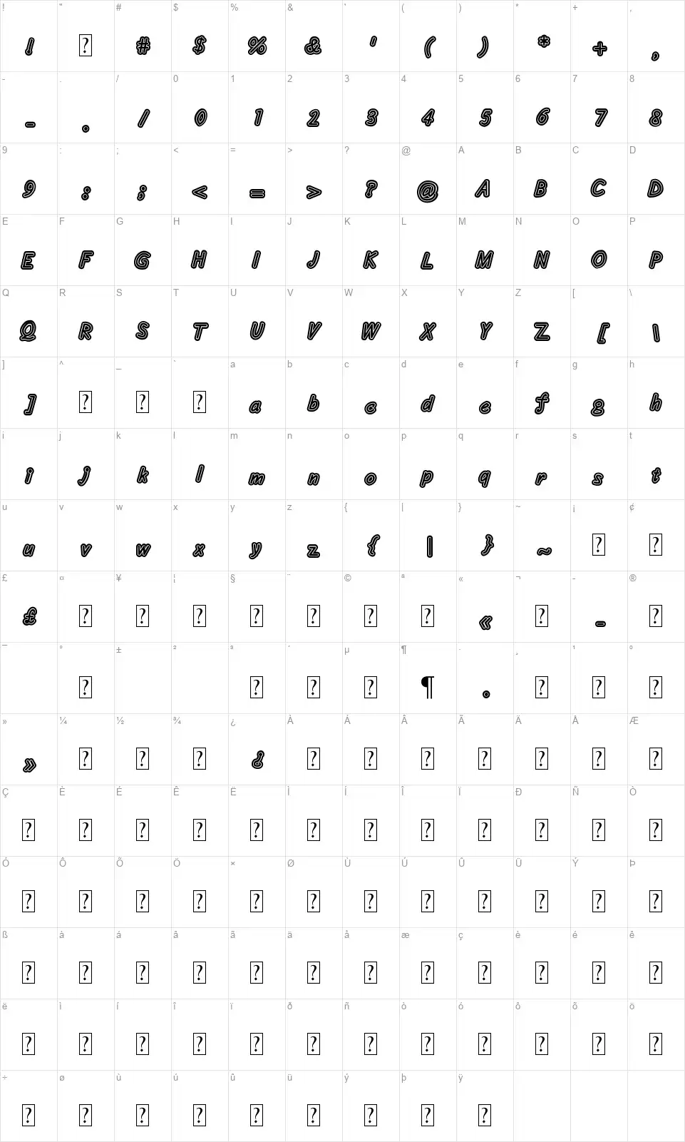 Concealadrifont character map