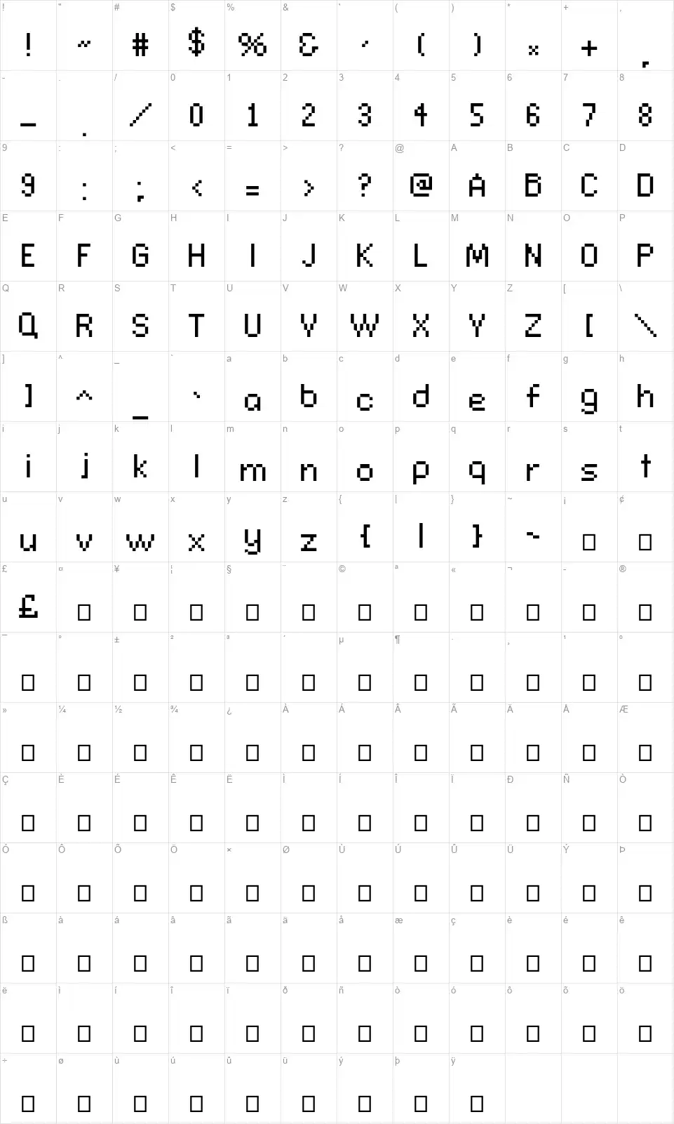 Connection IIfont character map