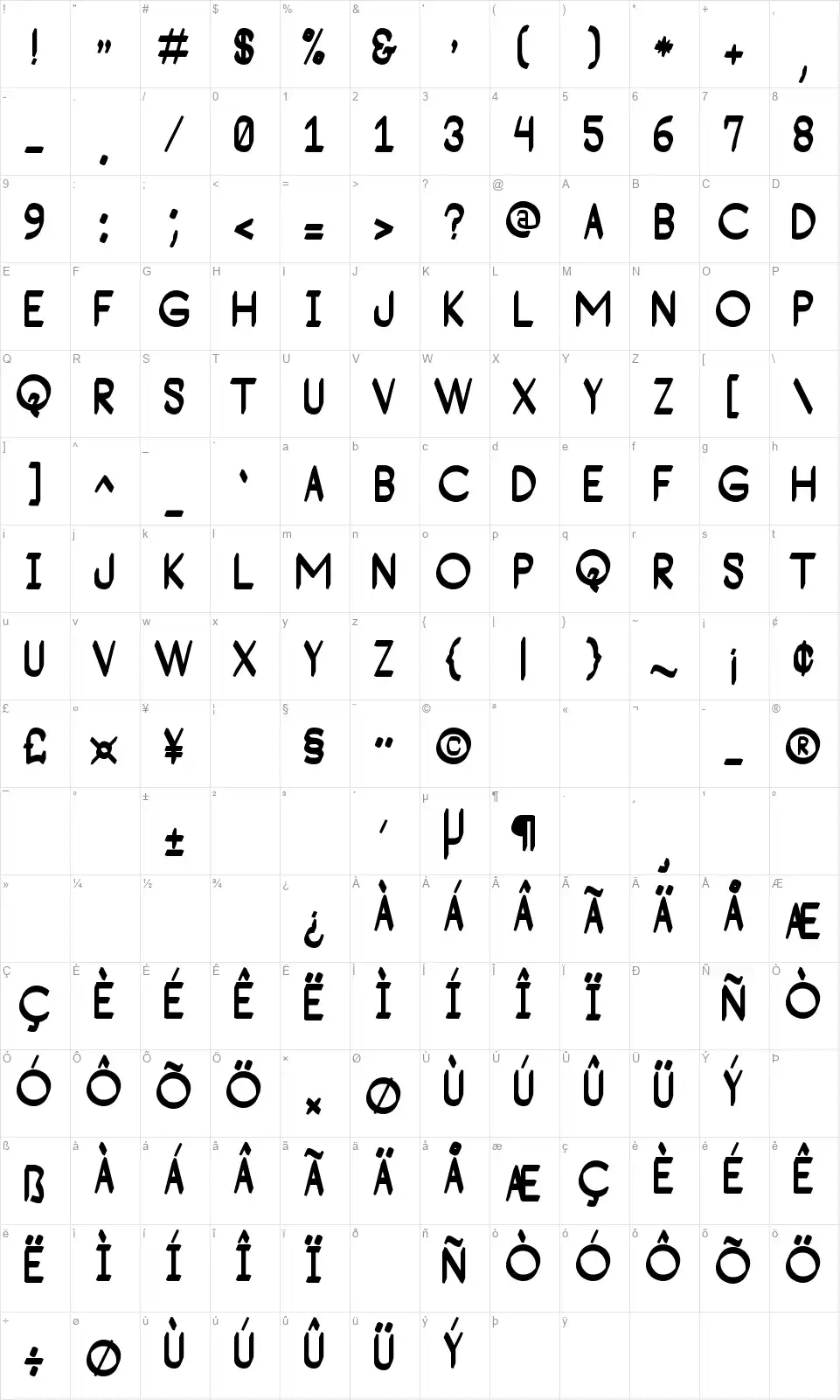 Consequad Stfont character map