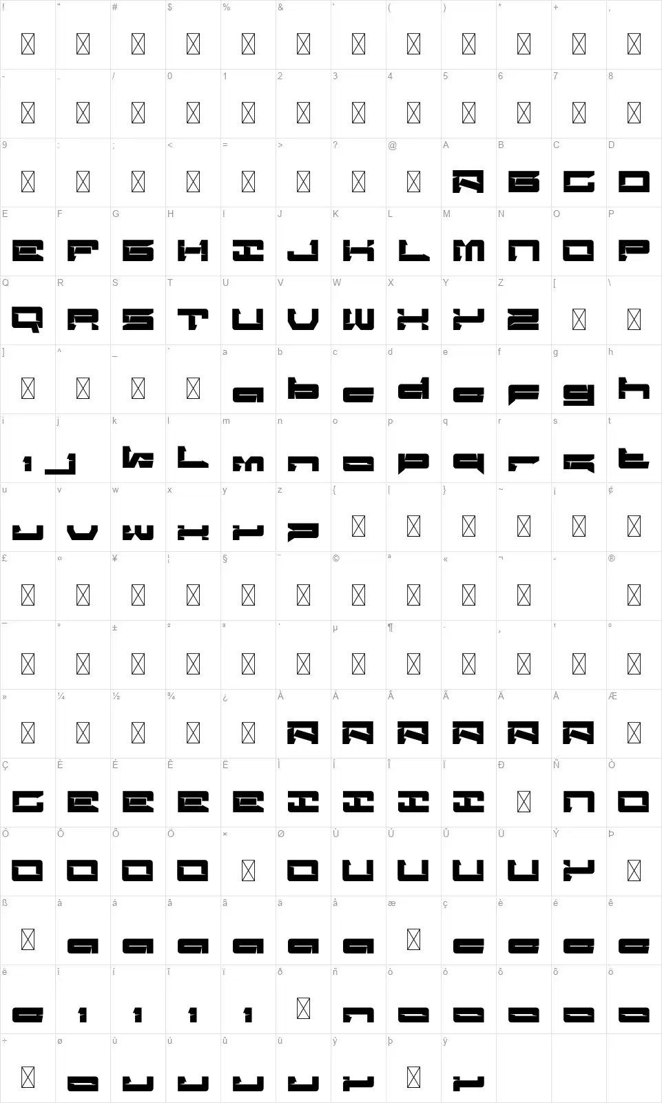 Coret Table des caractères Coretfont character map