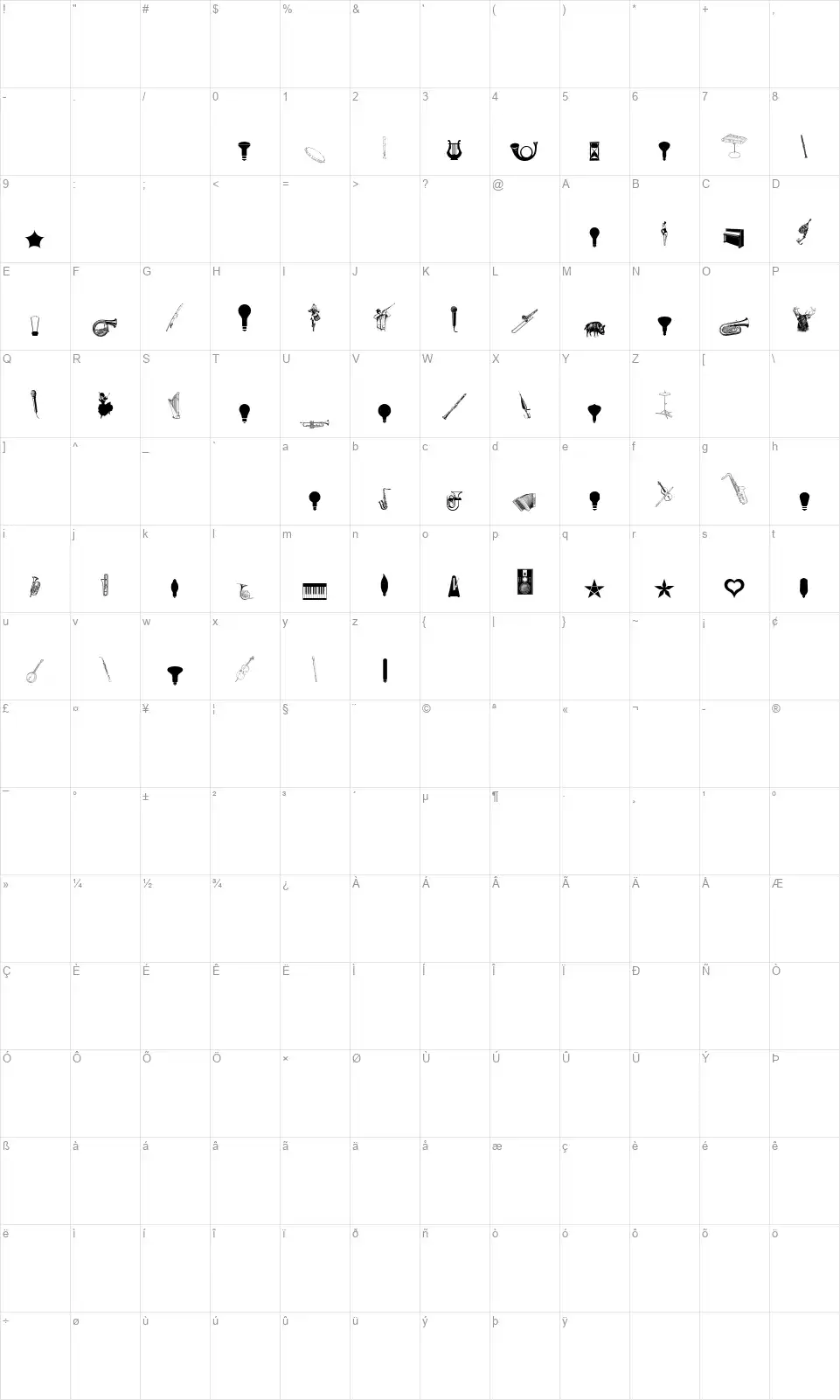 Cornucopia of Dingbats Eightfont character map