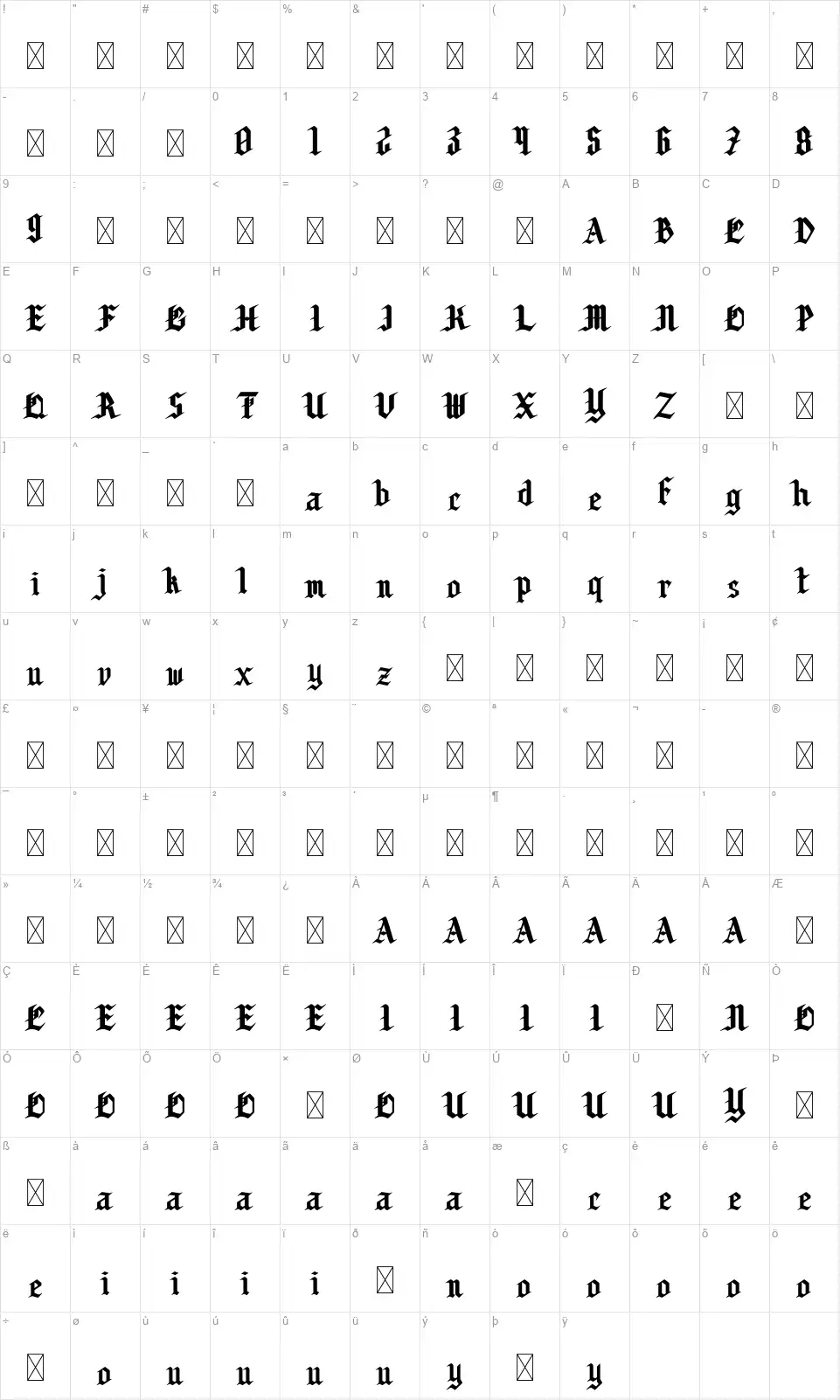 Corogh Gorgefont character map
