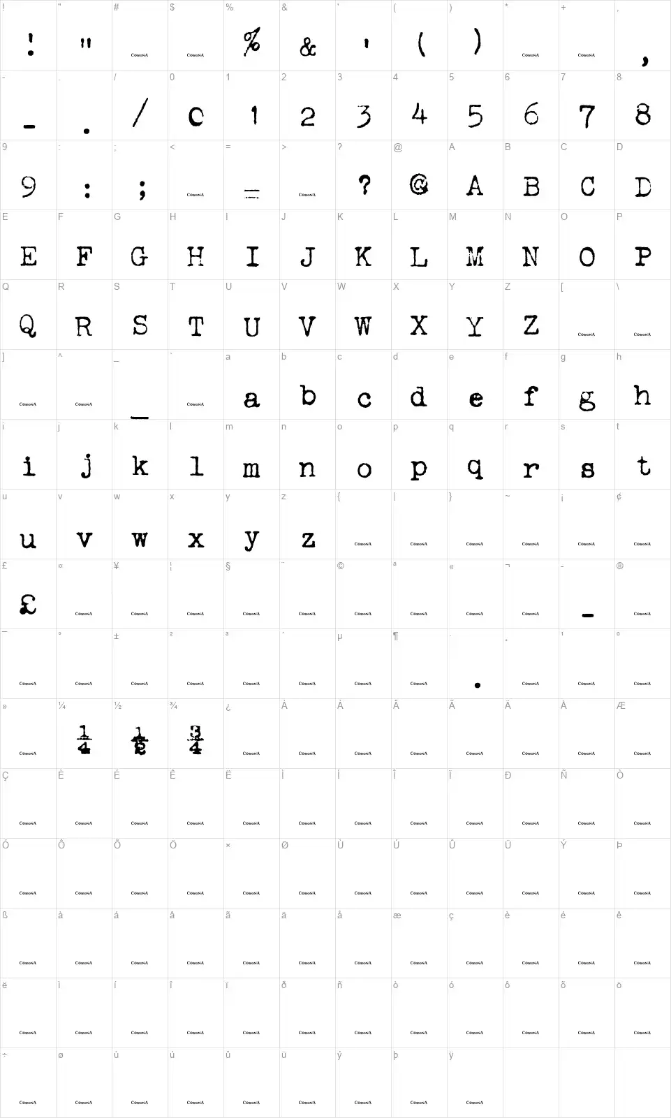 Corona 3 Typewriterfont character map
