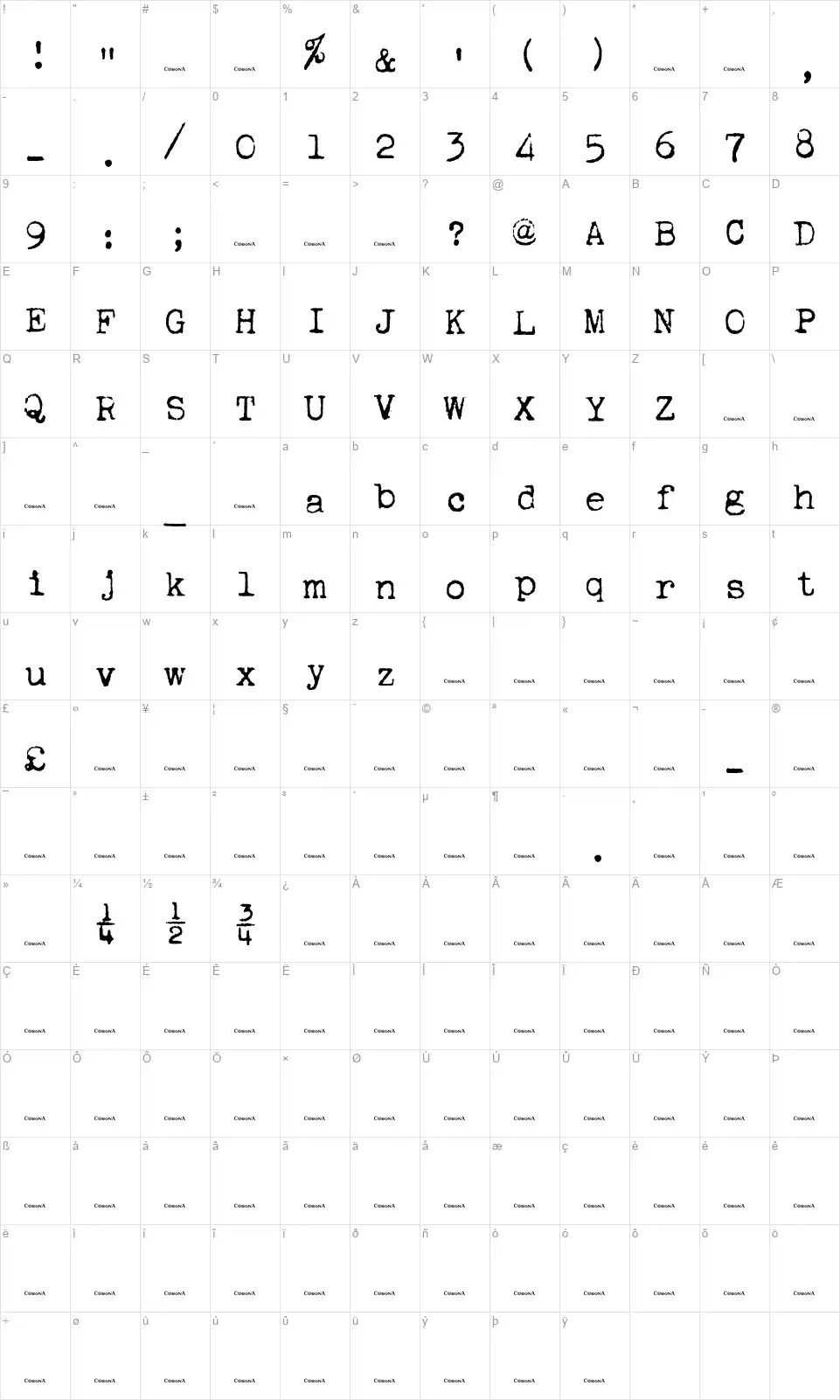 Corona 4 Typewriterfont character map