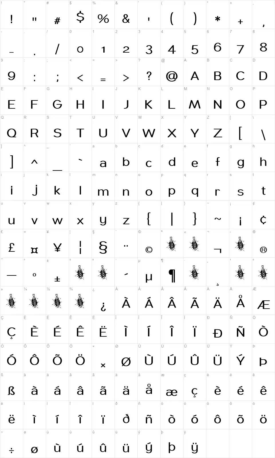 Coughy Machinefont character map