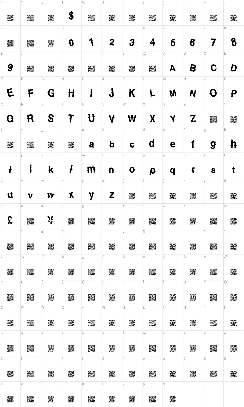 Country Diamondsfont character map