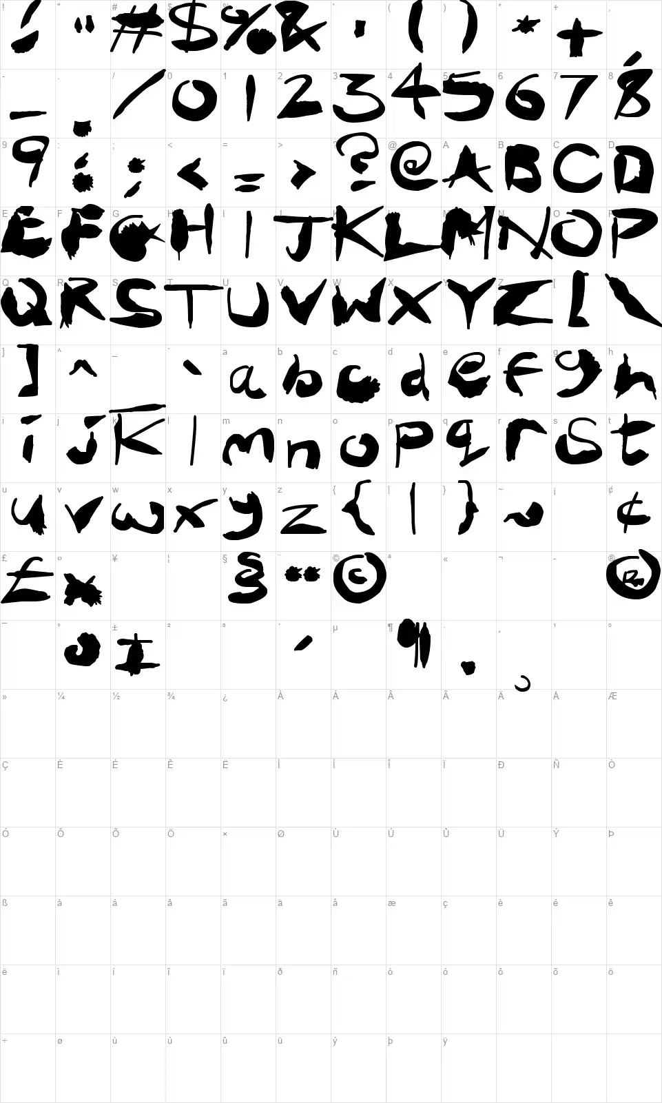 Crazy Ink Splatsfont character map