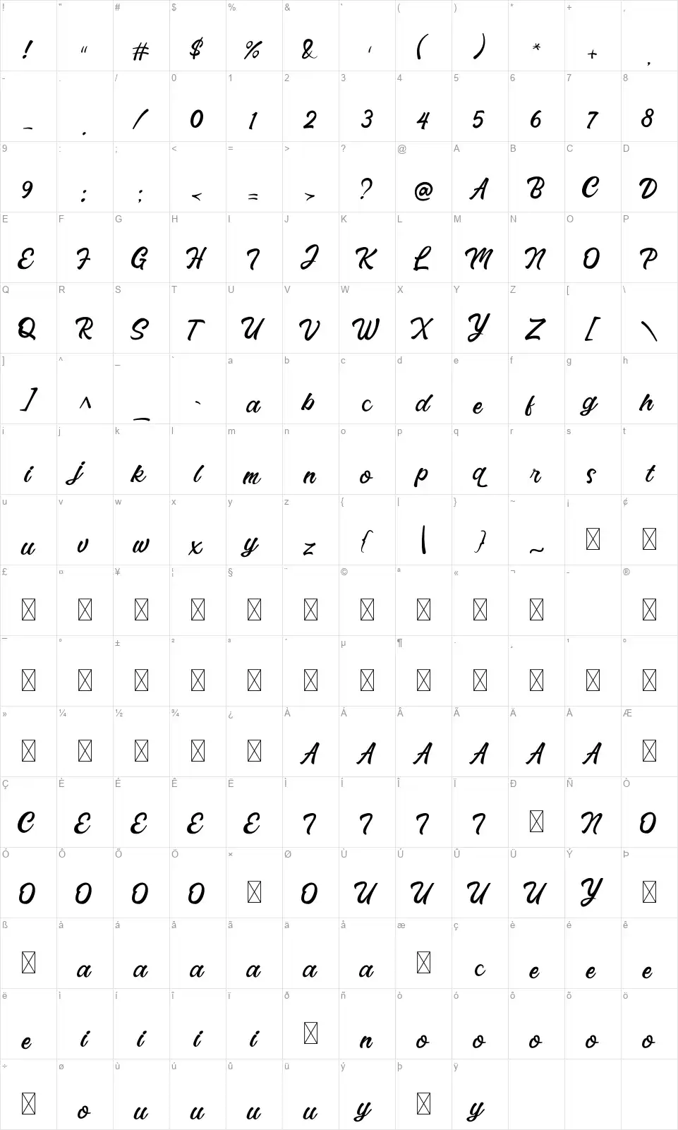 Crazy Wishfont character map