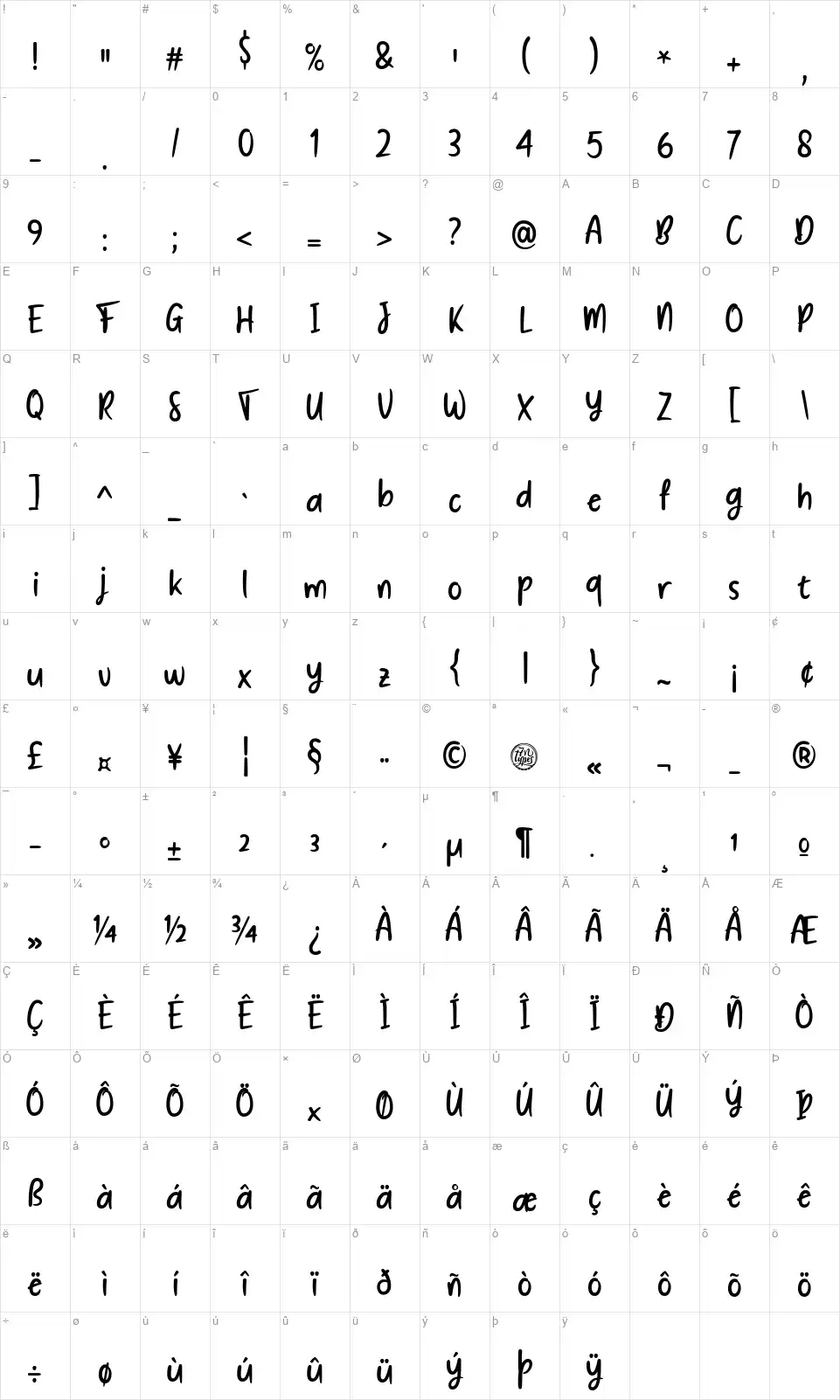 Create Something Todayfont character map