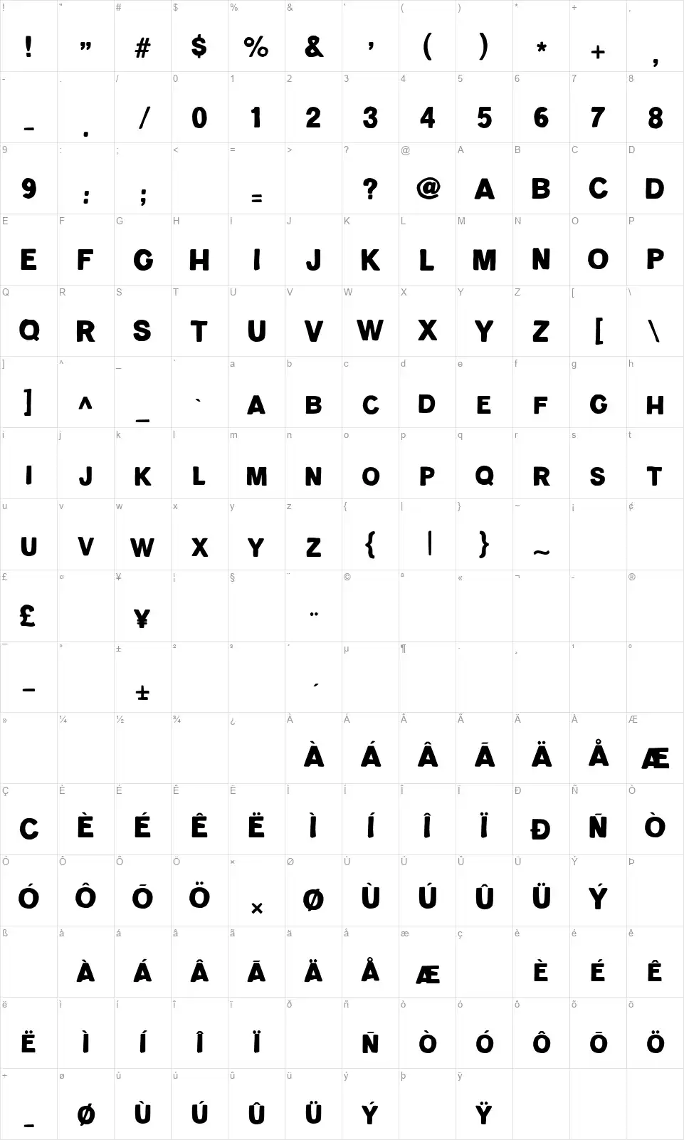 Crelude Handcraftedfont character map