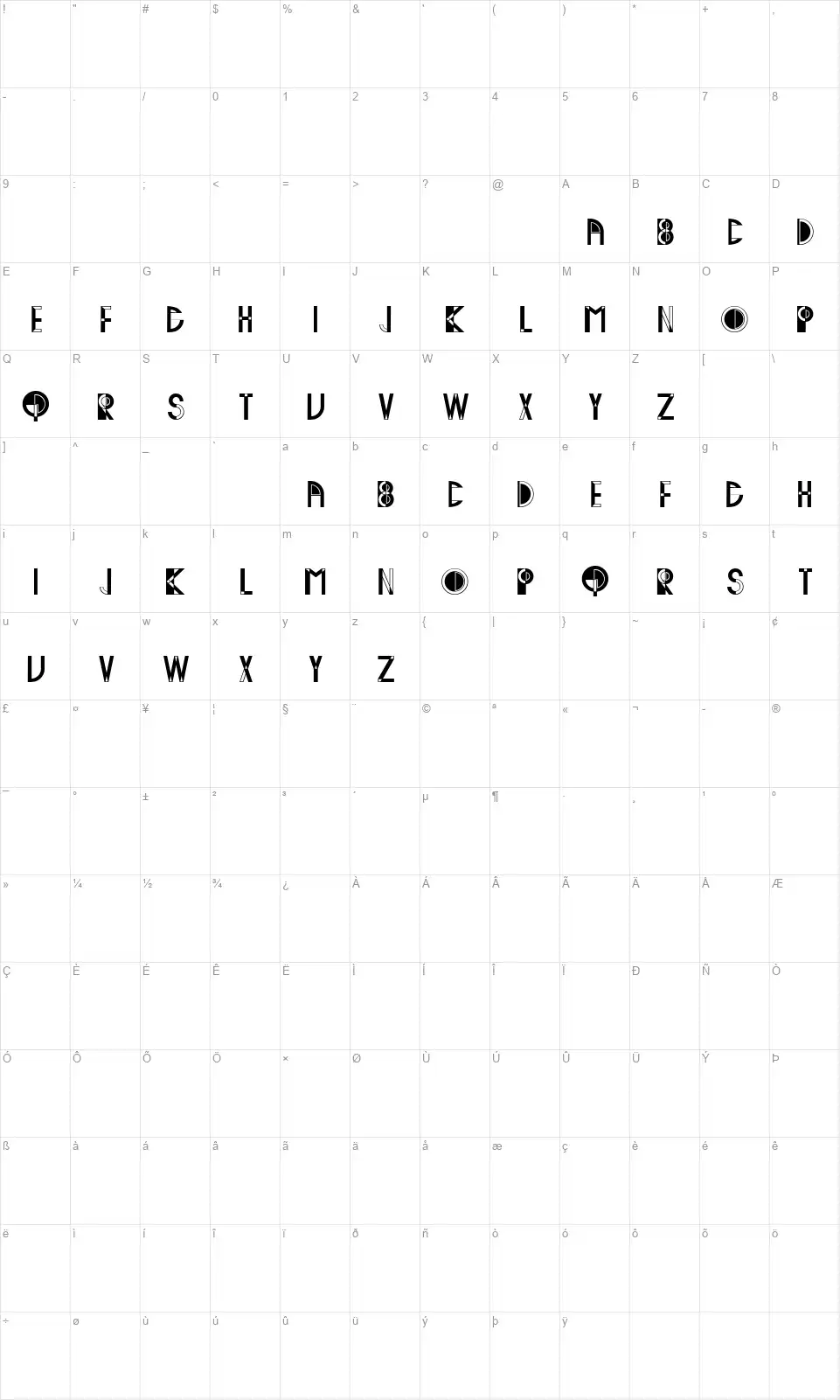 Cretinfont character map