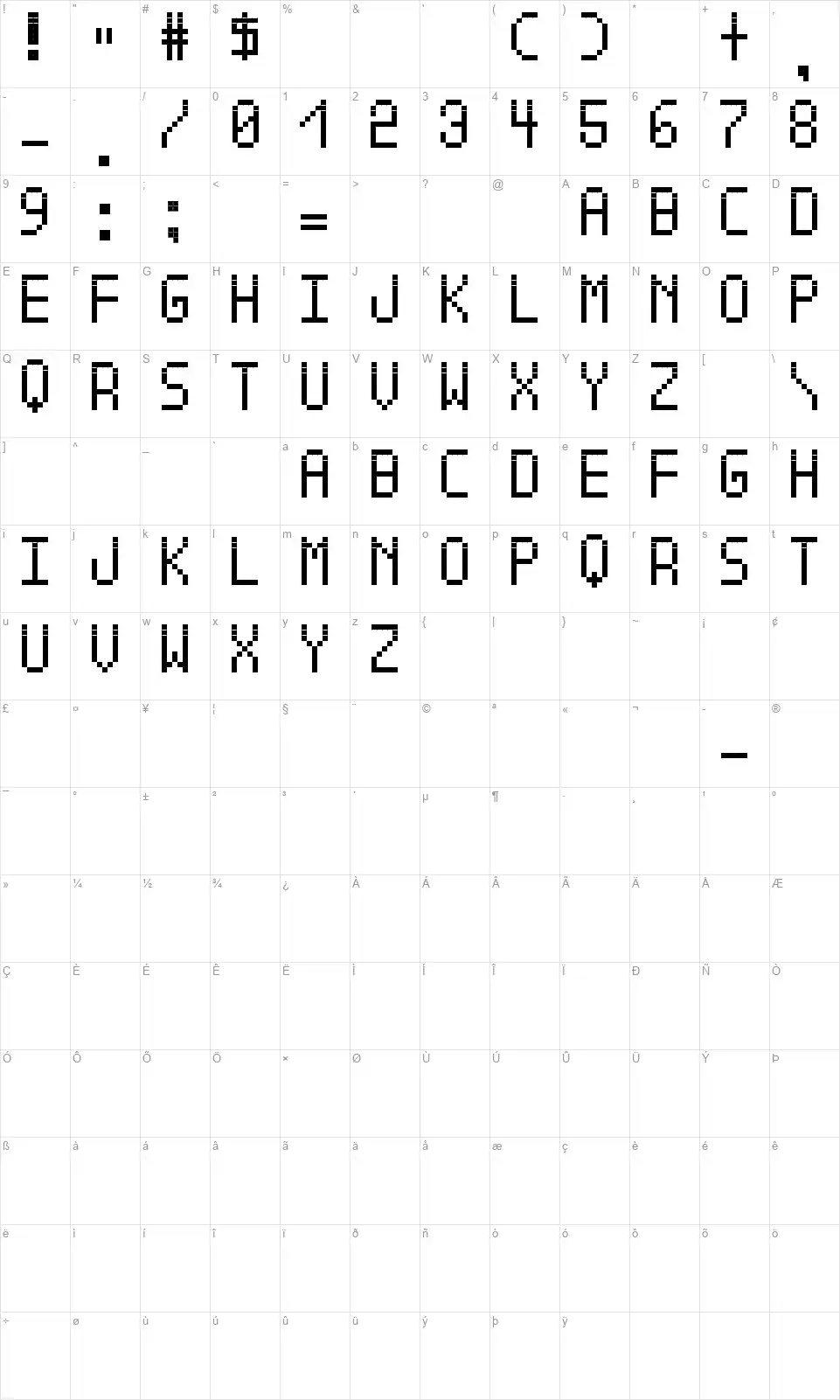 Cross Led Bold TFBfont character map