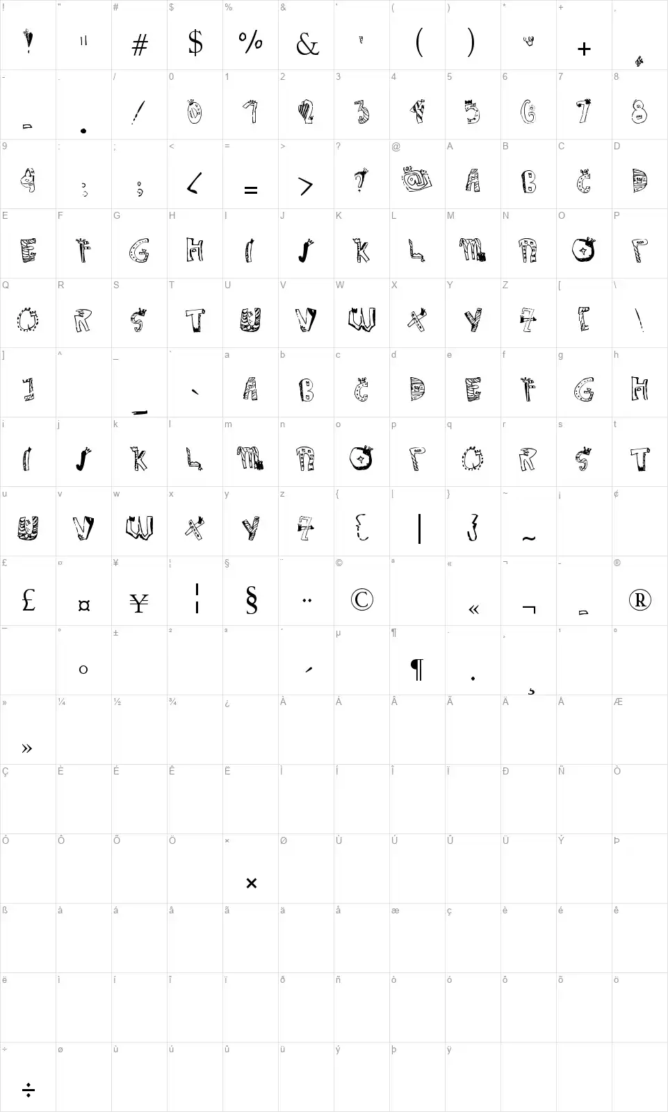 Crown Doodlefont character map