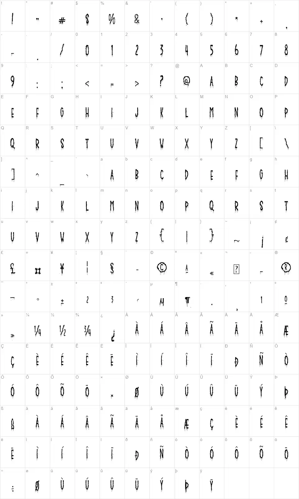 Crusterousfont character map