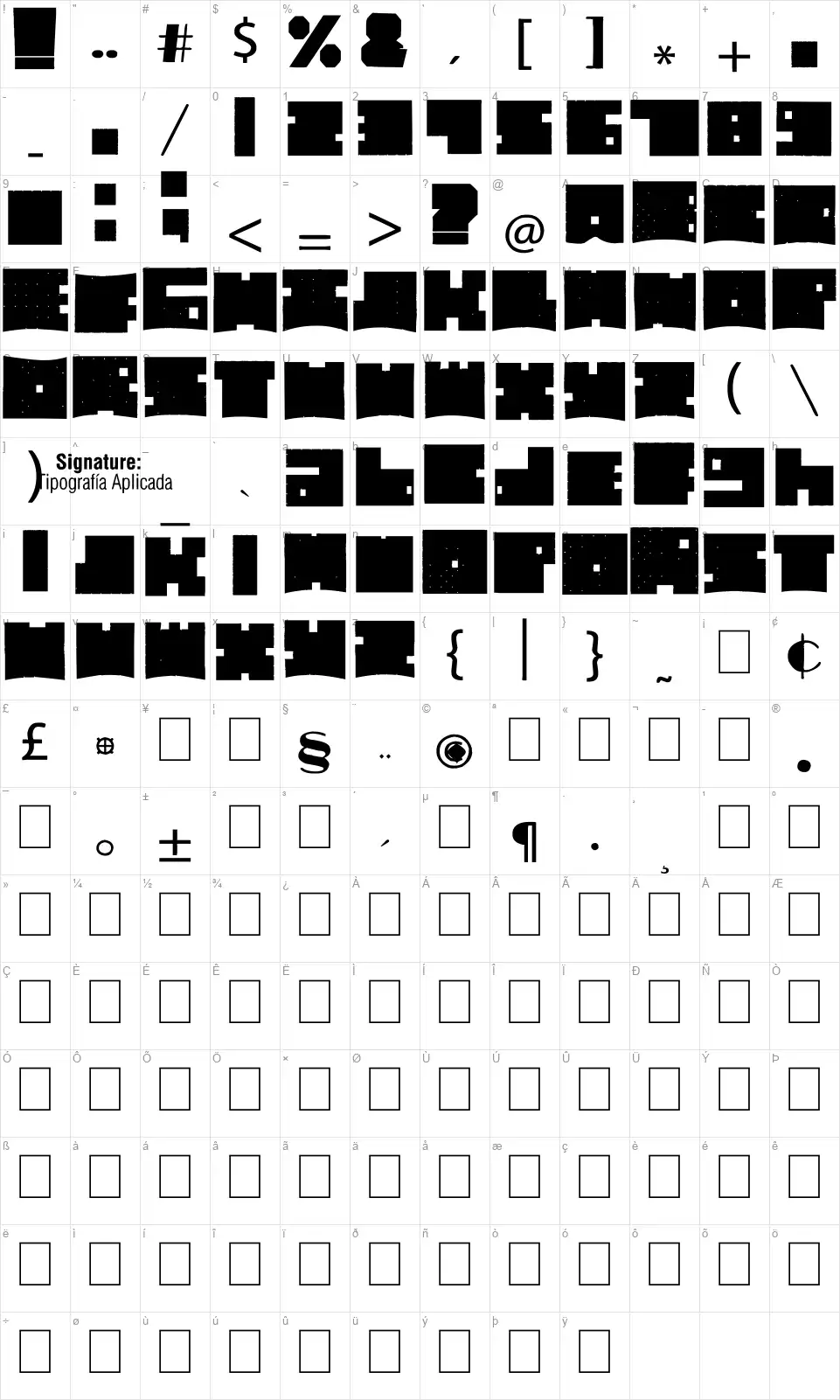 Cubic Boldfont character map