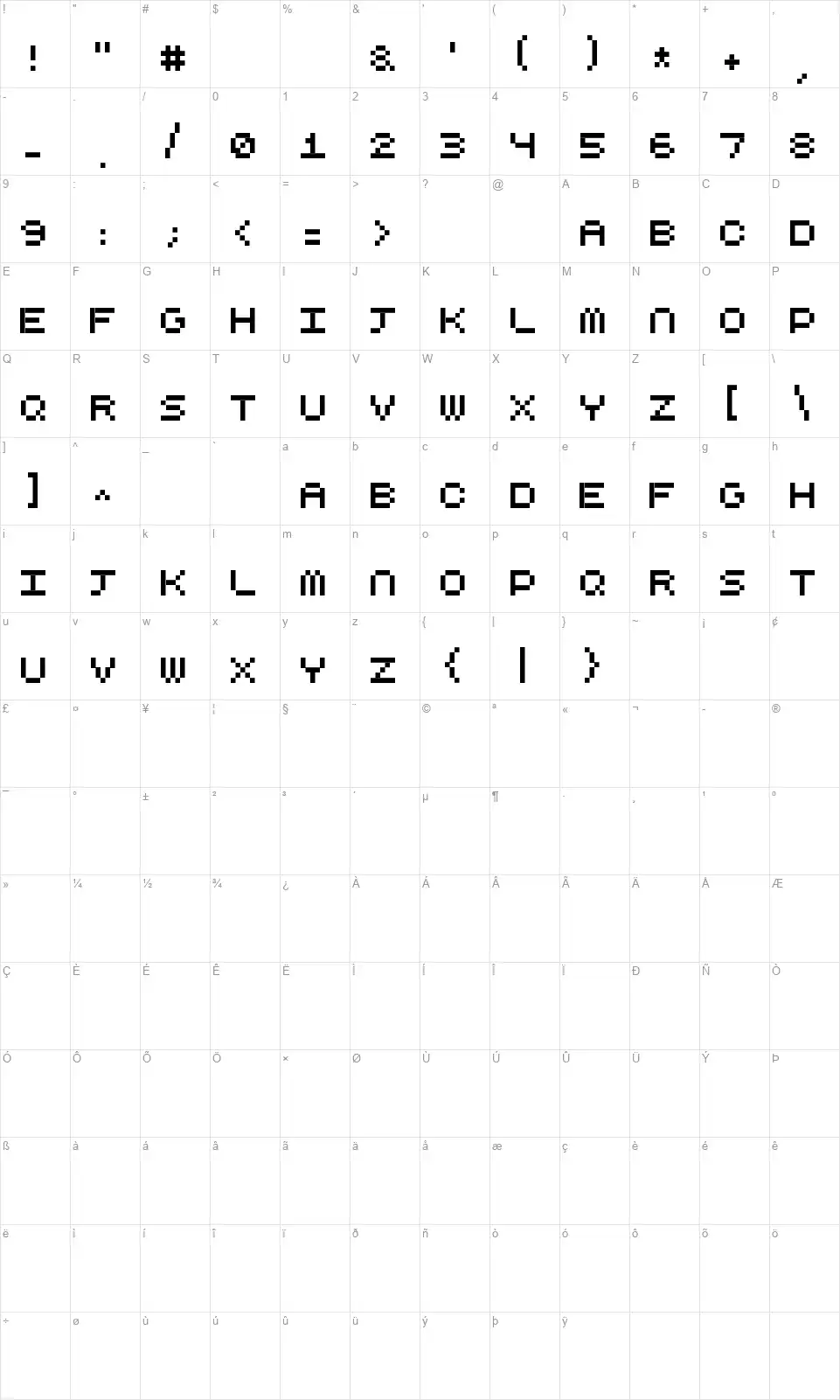 CubicFivefont character map
