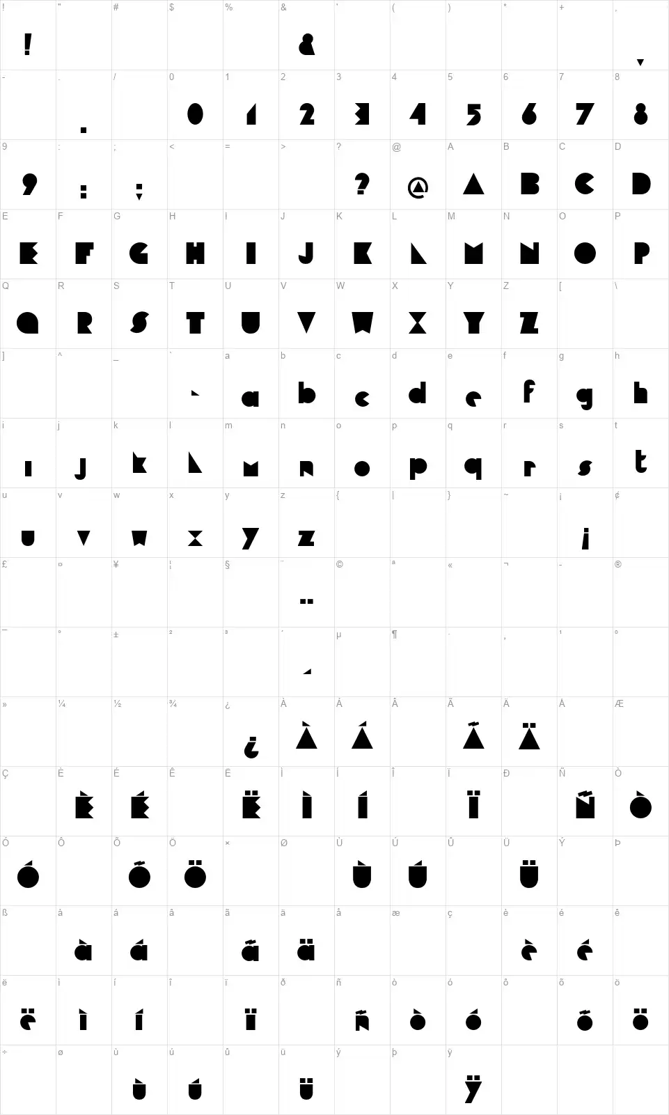 Cubopfont character map