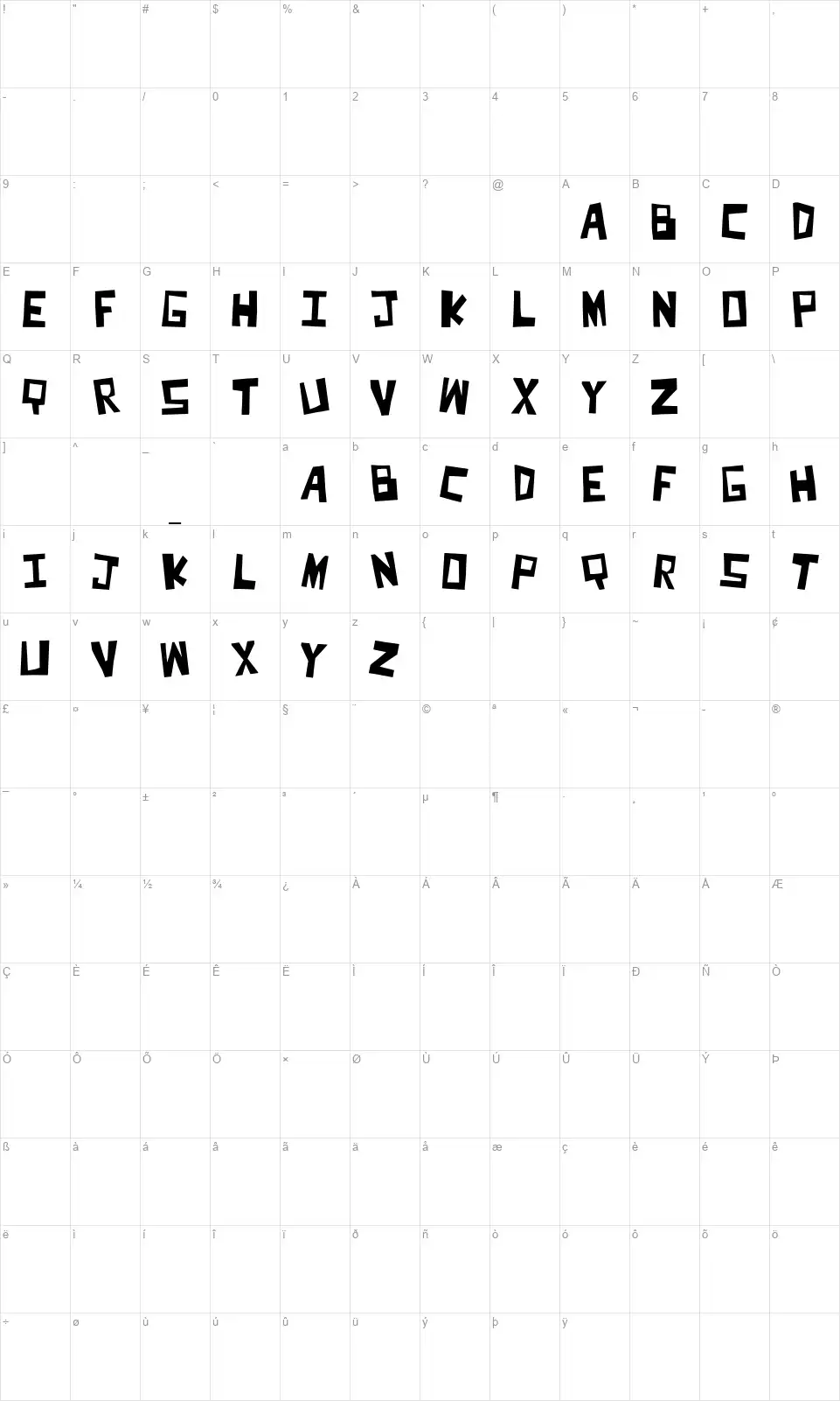 Cut It Outfont character map