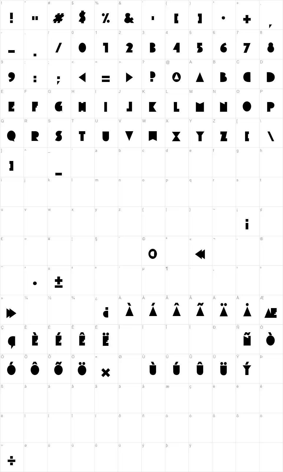 Cutty Crefont character map