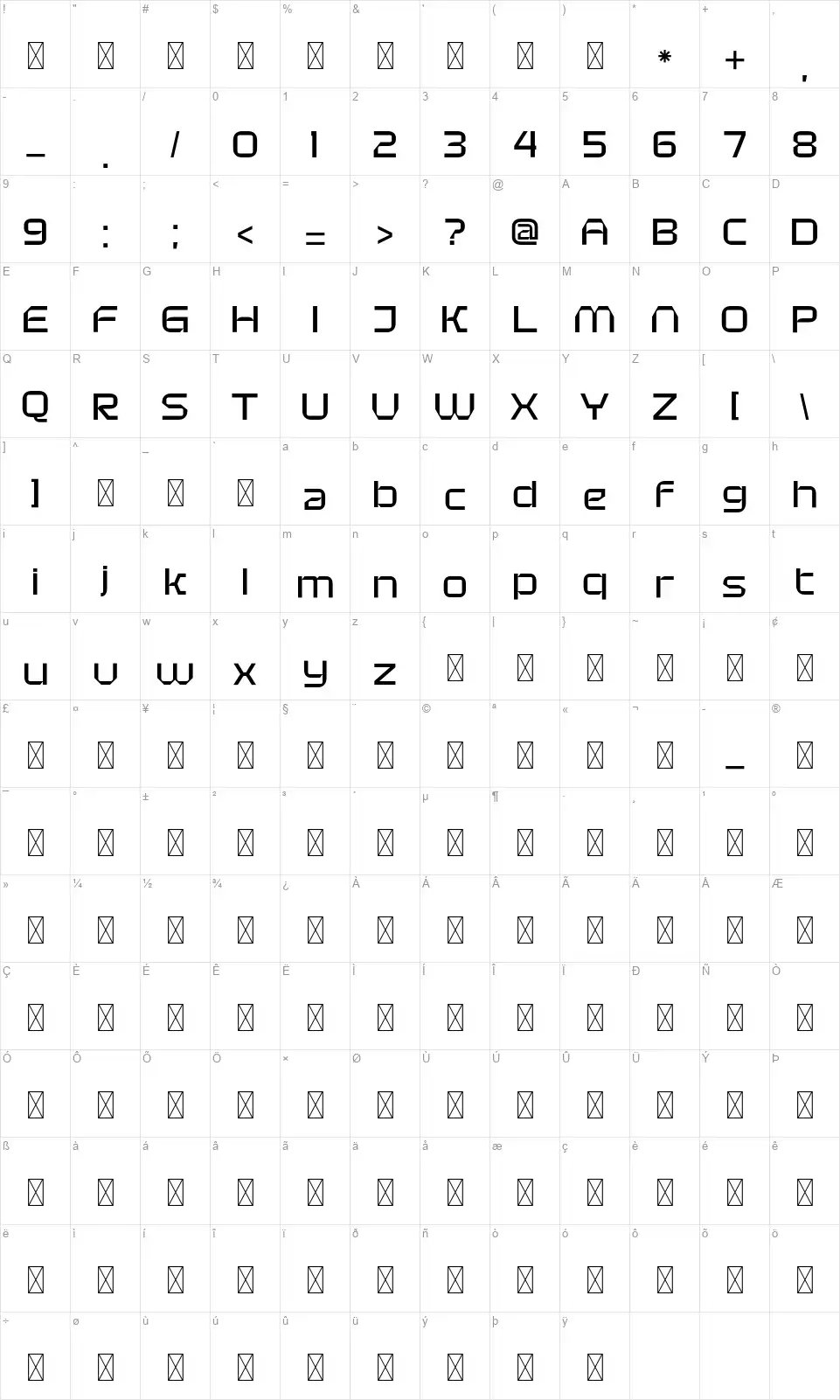 Cyber Copix Table des caractères Cyber Copixfont character map