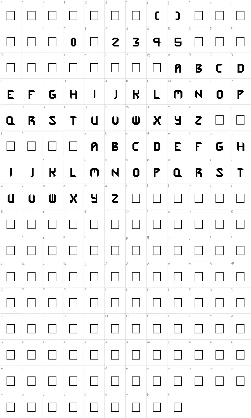 Cybergenicsfont character map