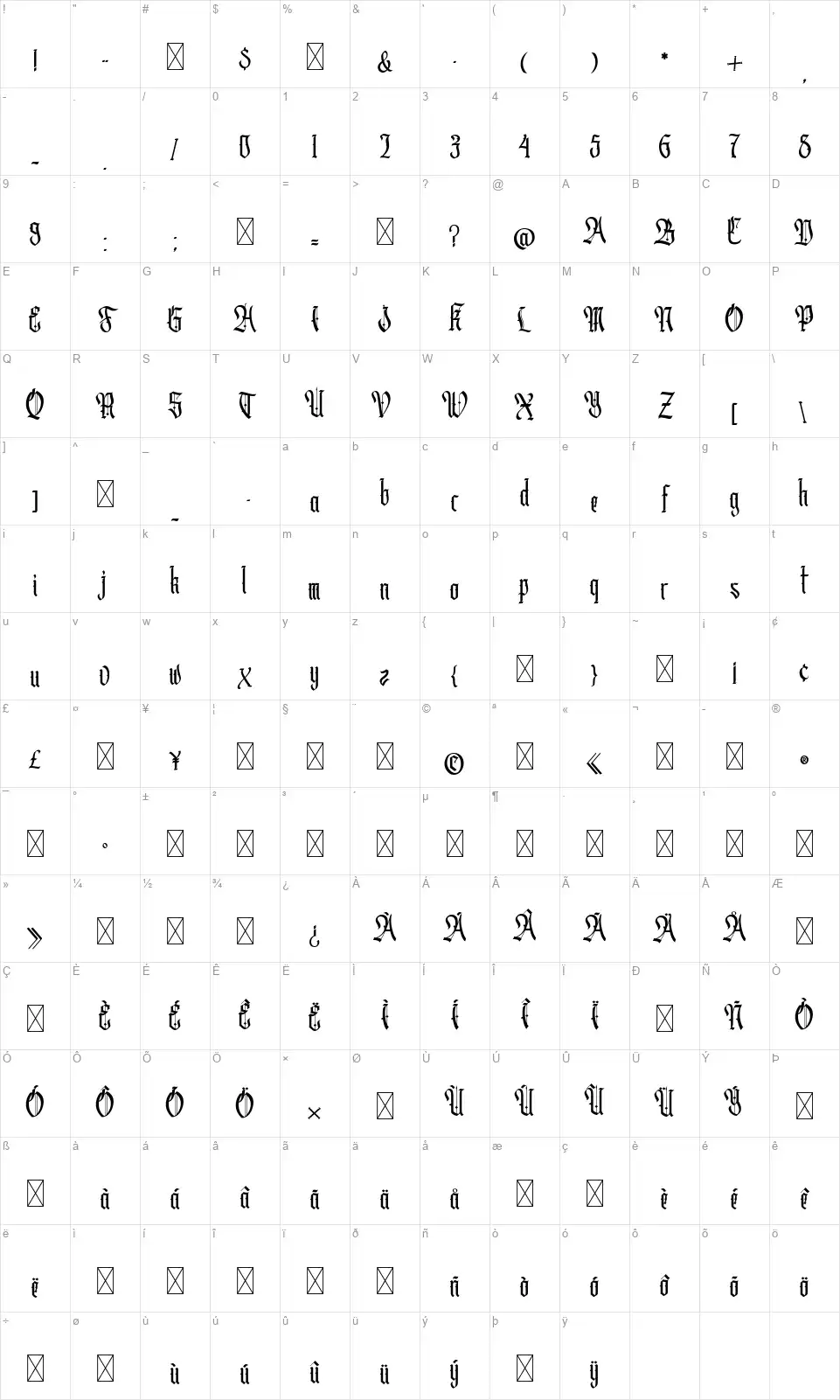 Cydoniafont character map