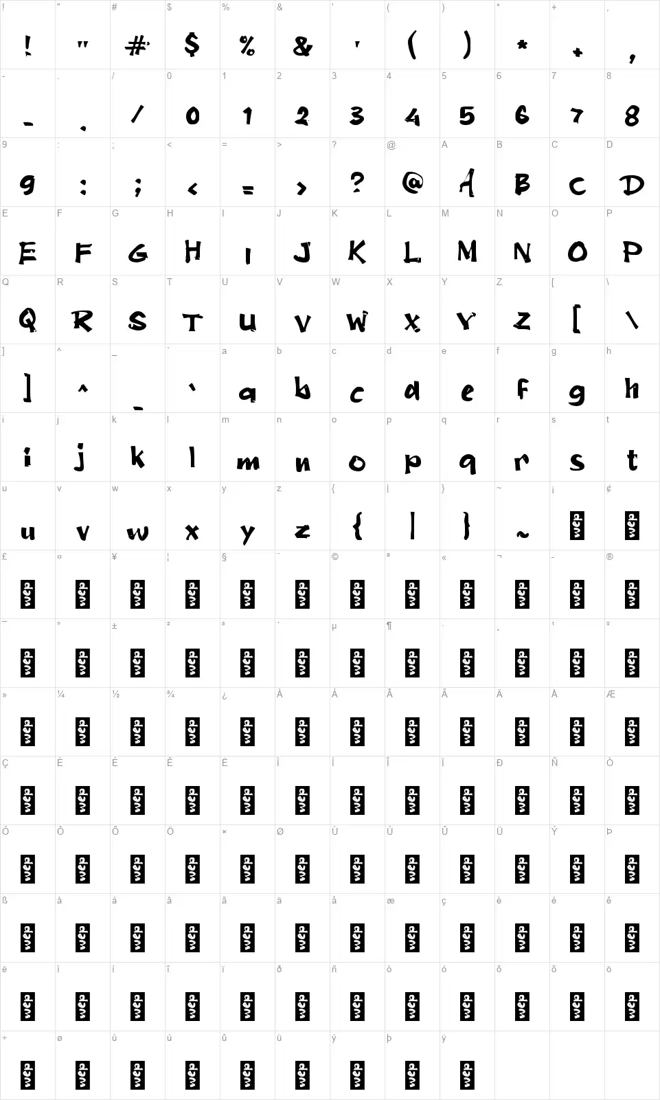 d Dengerinfont character map