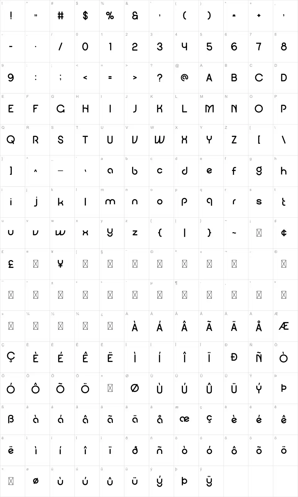 Dagoot Table des caractères Dagootfont character map