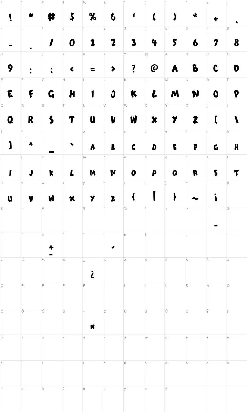 Daily Hoursfont character map