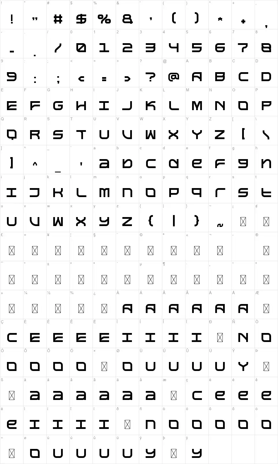 Damonesfont character map