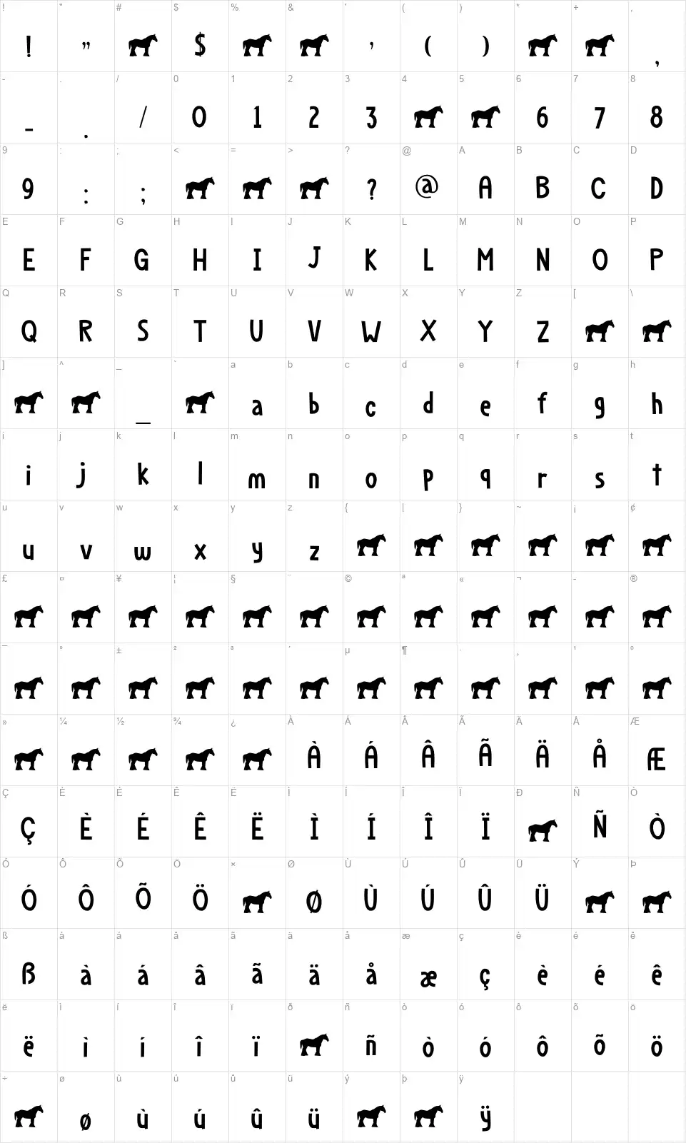 Dapplegrimfont character map