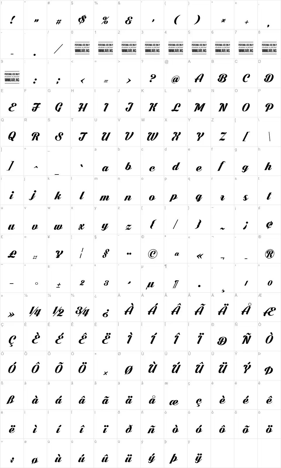 Dark Larchfont character map