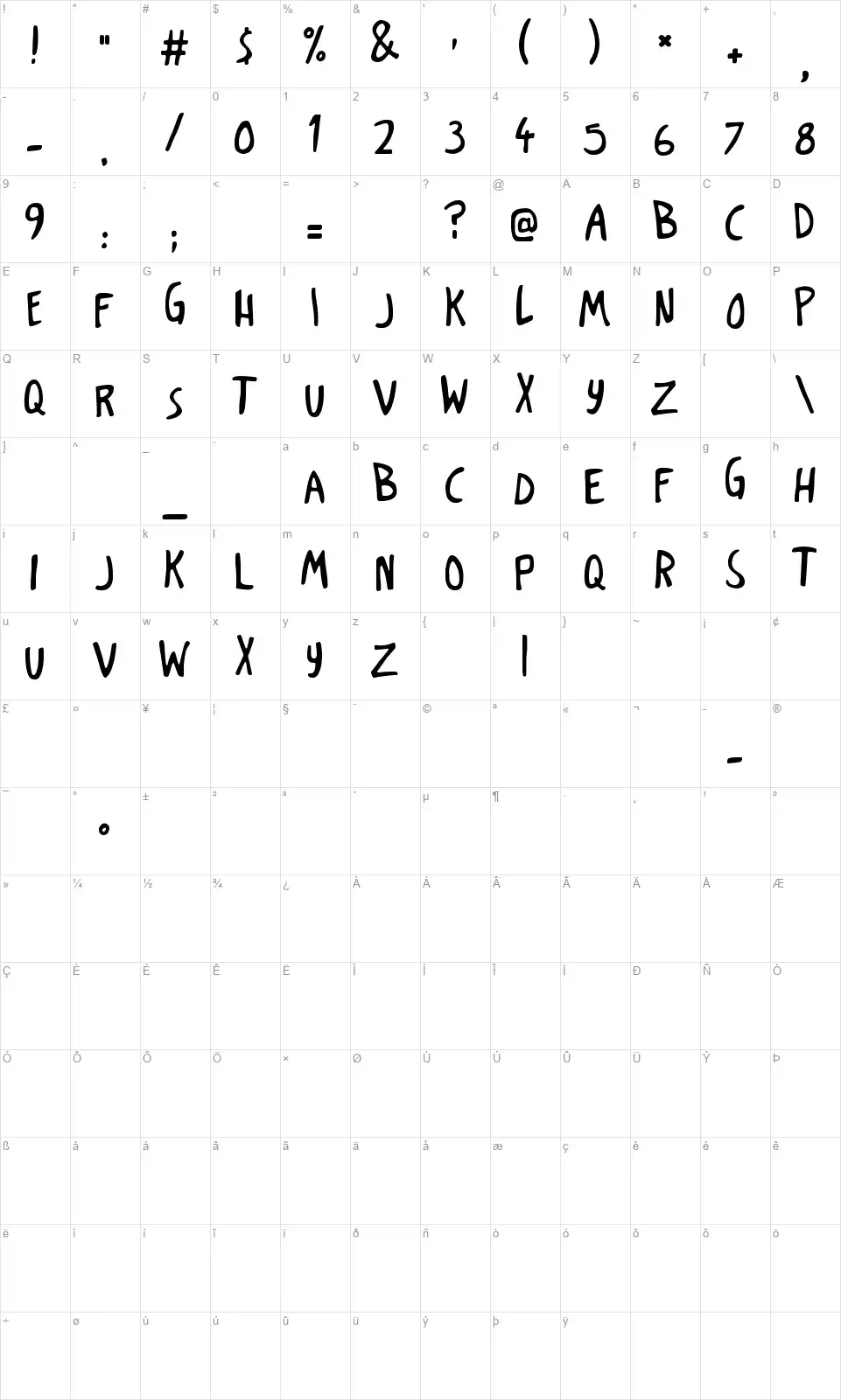 Dark Poestryfont character map