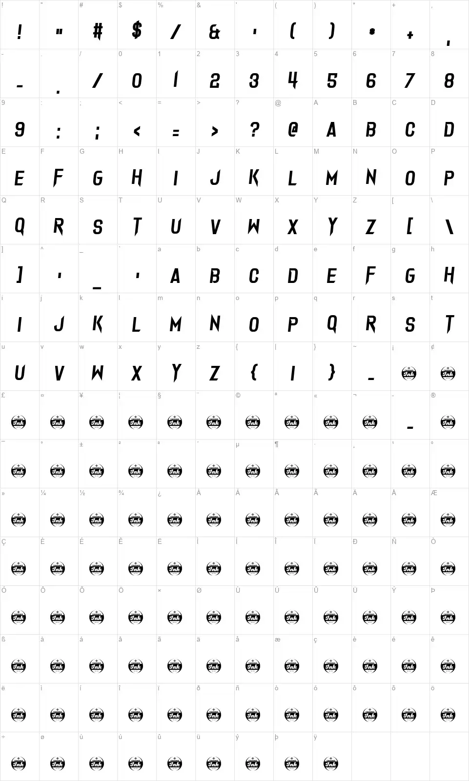 Dark Seedfont character map