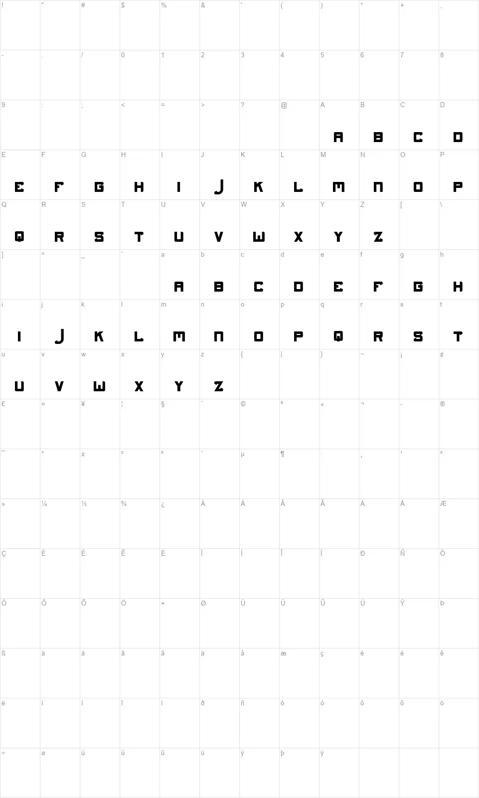Darknessfont character map