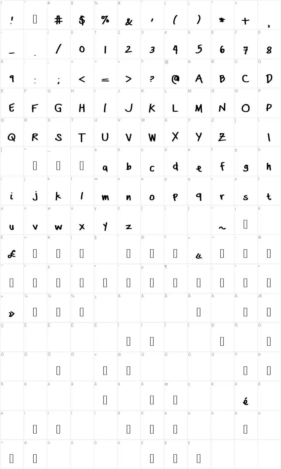 DasBougiefont character map