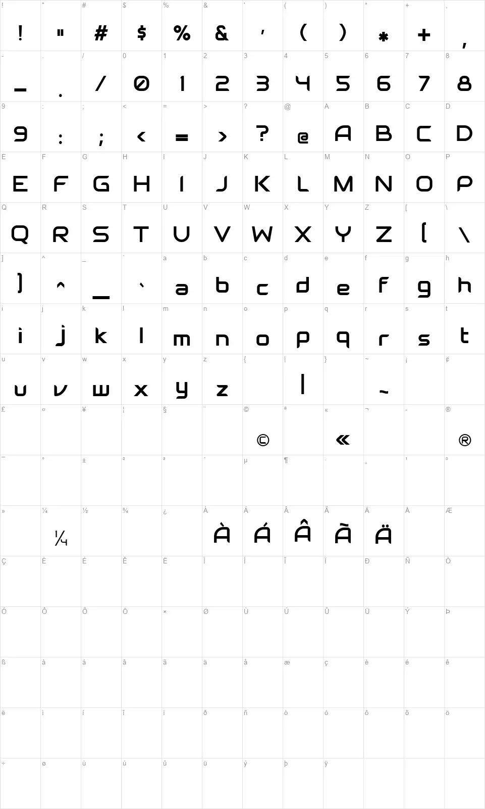 Deadmanfont character map