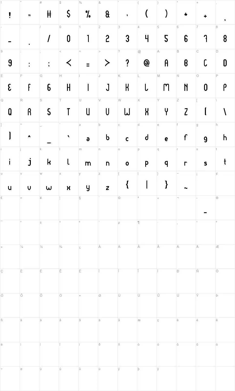 Dear Babyfont character map
