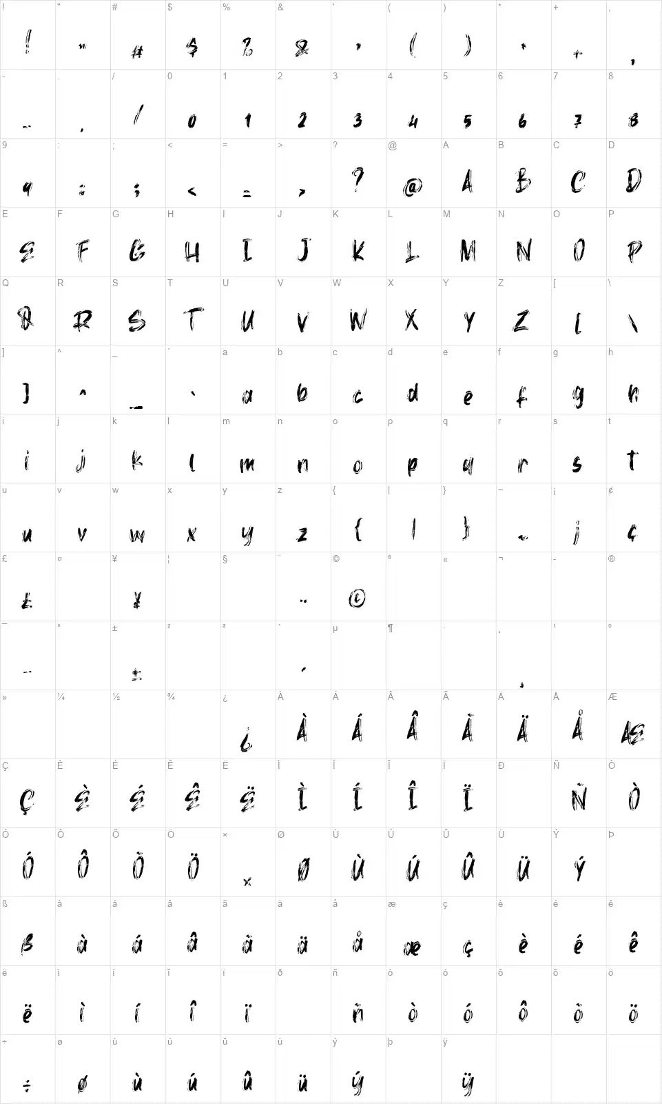 Death Rockfont character map