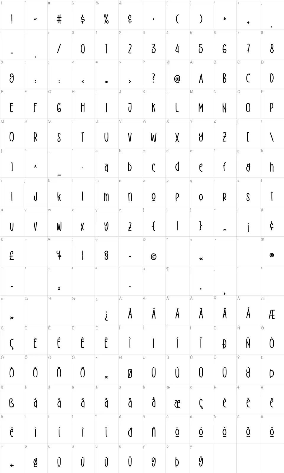 Delight Lovefont character map