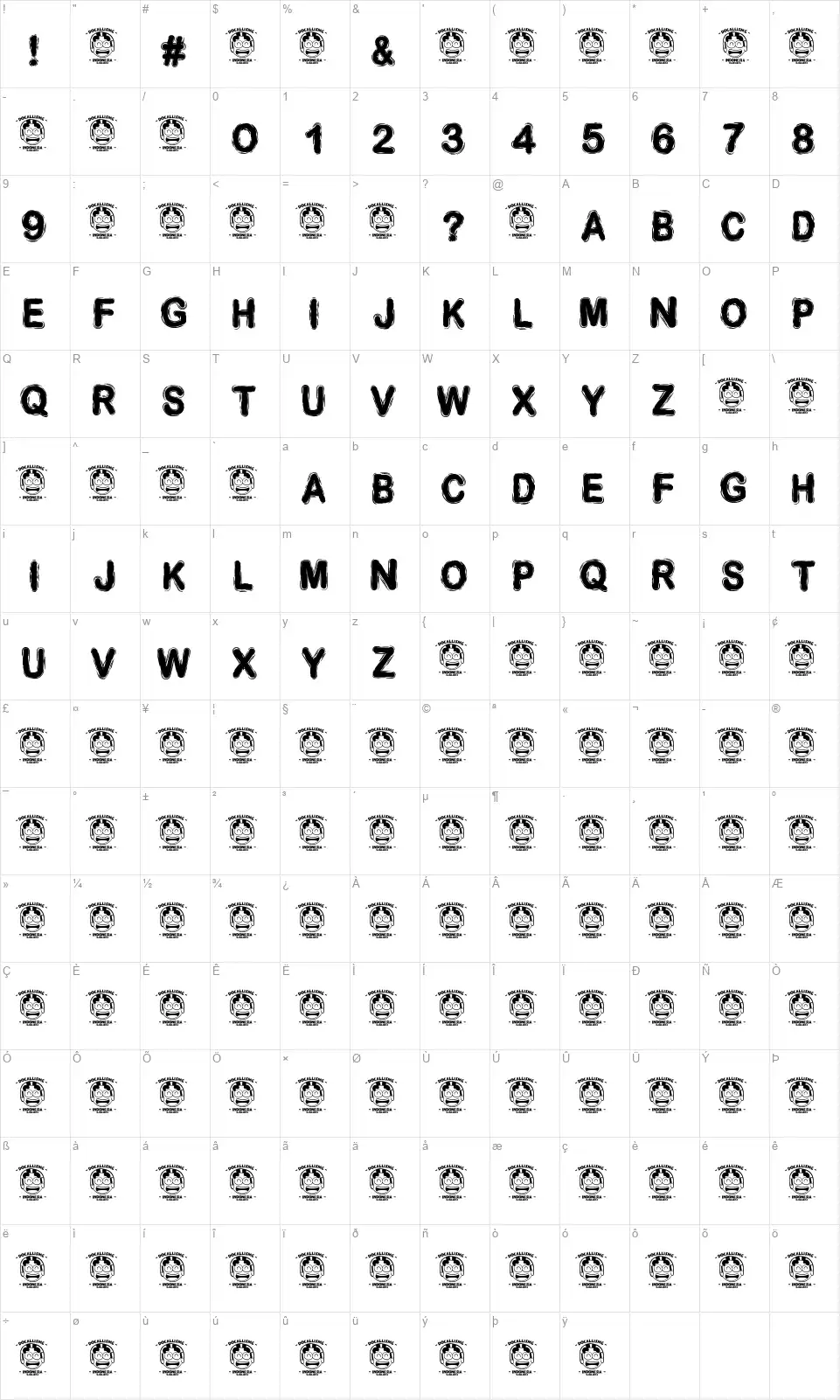 Desminorefont character map