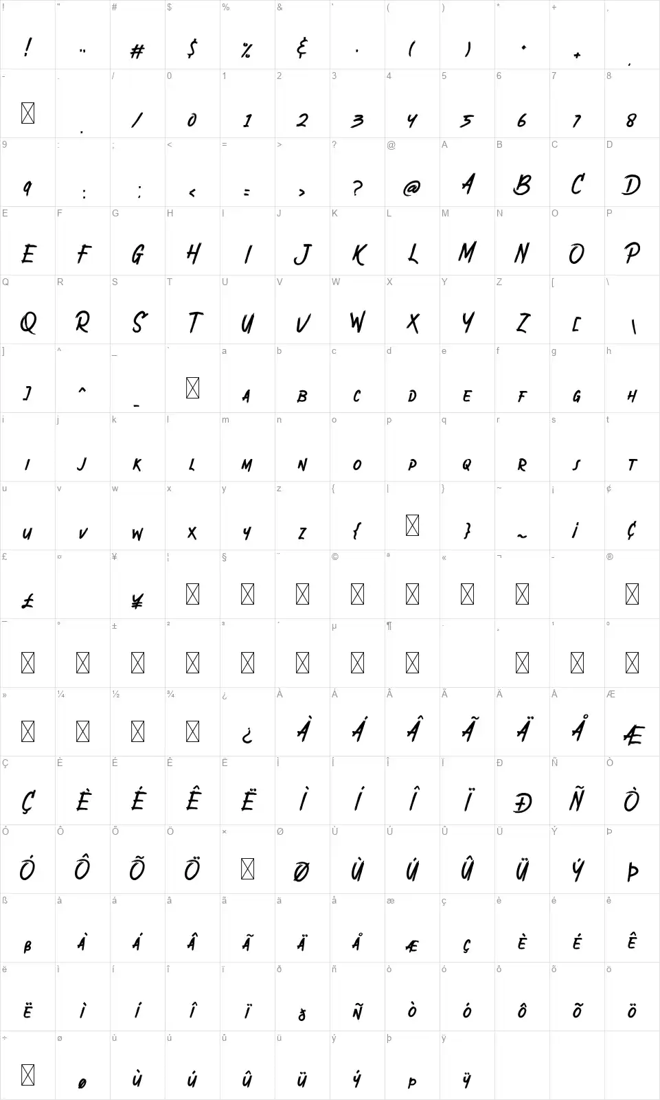 Devilishfont character map