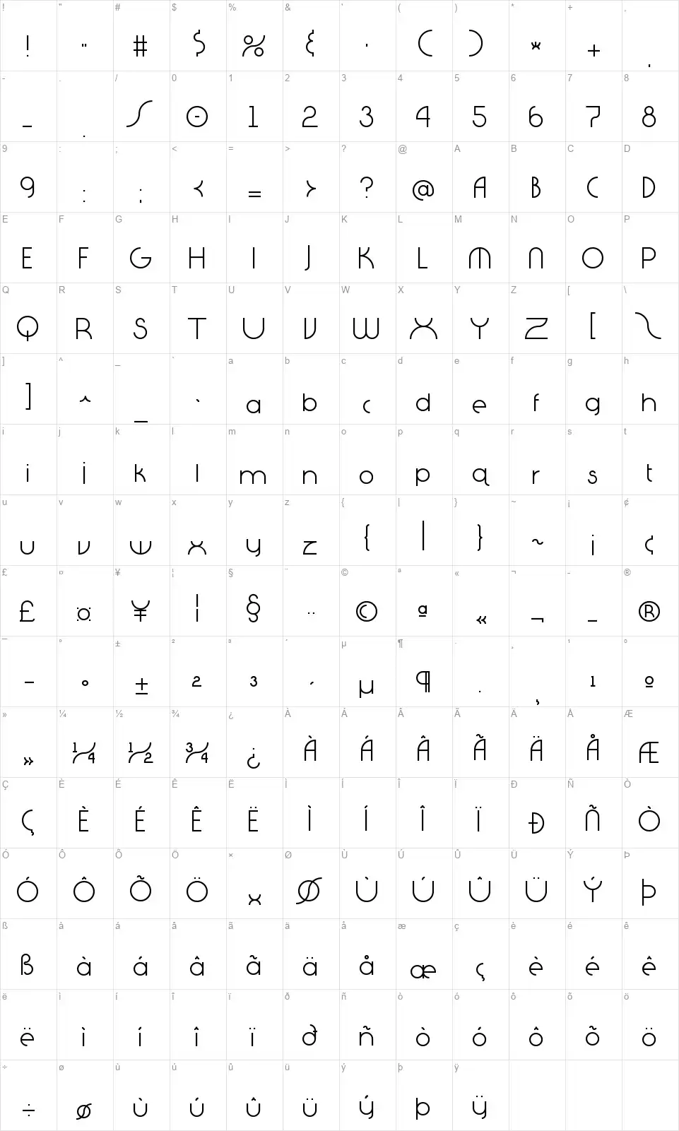 Diaga Nofont character map